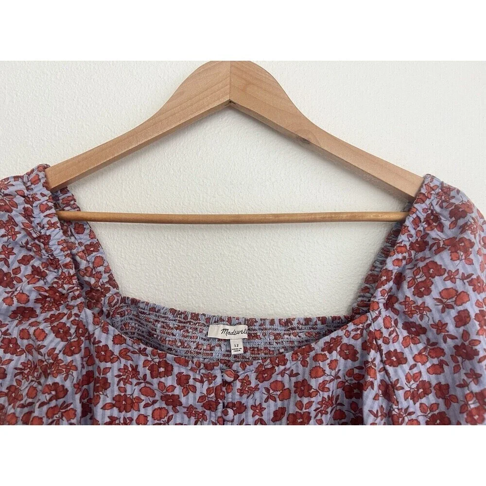 Madewell Womens Button-Front Smocked-Back Puff Sleeve Top Piccola Floral Size 12